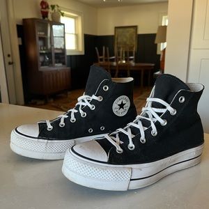 Womens black platform Converse high tops Chuck Taylors